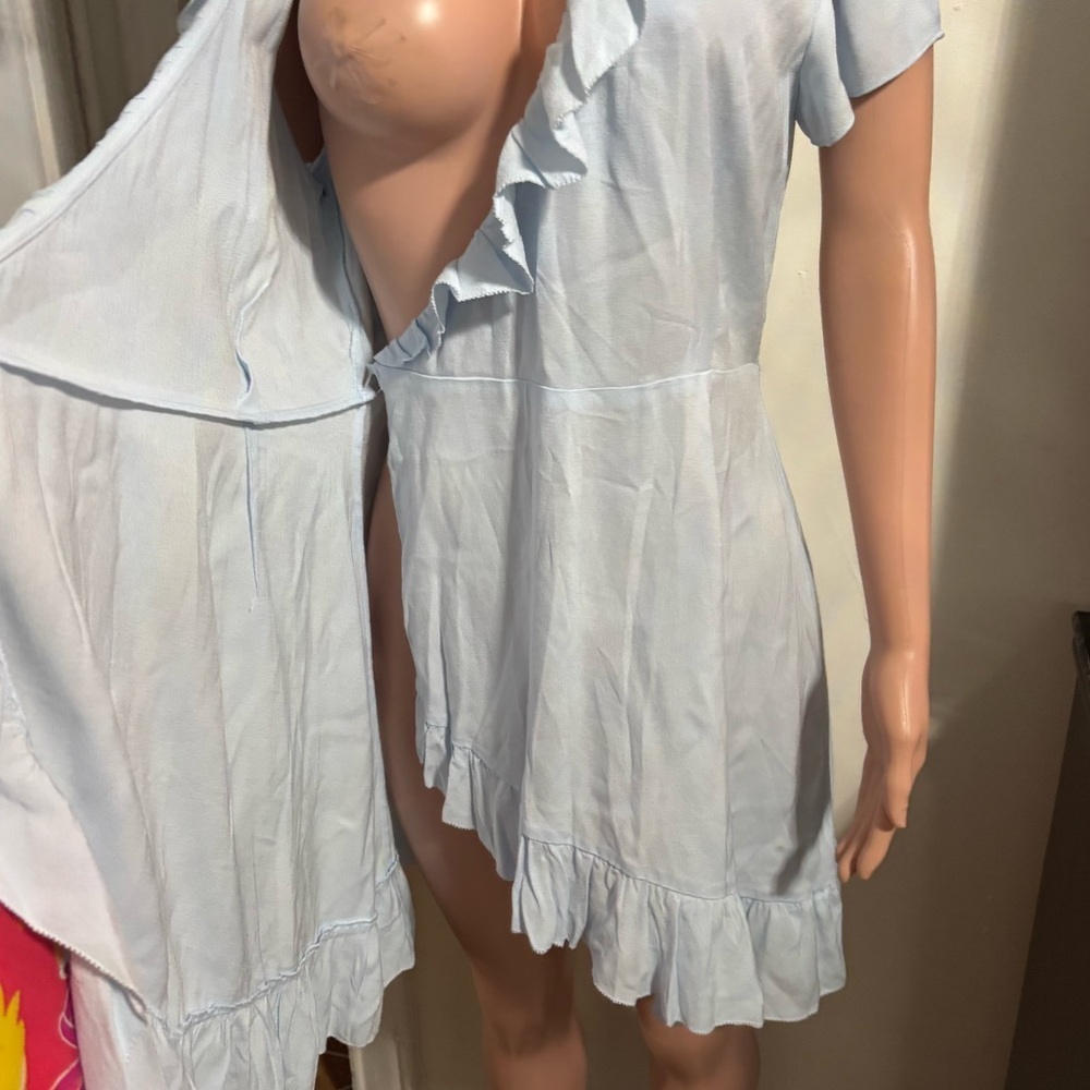 NWT SUNDAY BEST Aritzia Blue Asymmetrical Wrap Dress - Picture 12 of 16